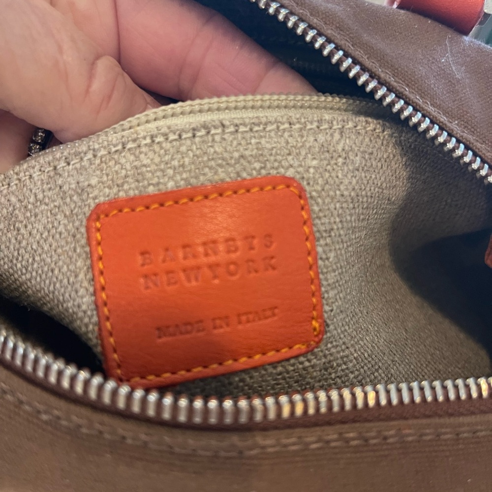 Barneys New York Brown and Orange Canvas bag with Leather trim - Picture 7 of 9